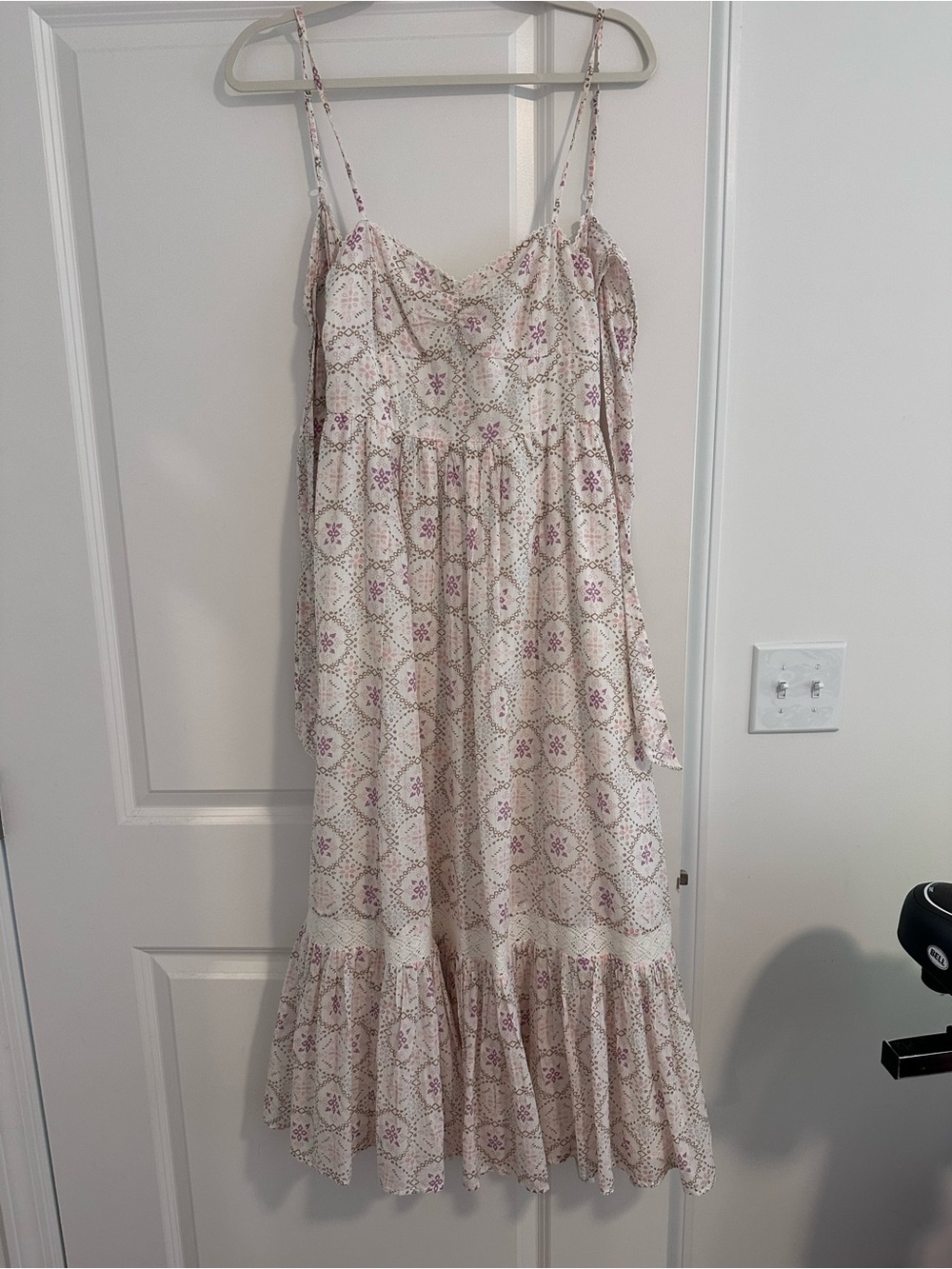 Women's White and Pink/Purple/Blue Printed Sundress